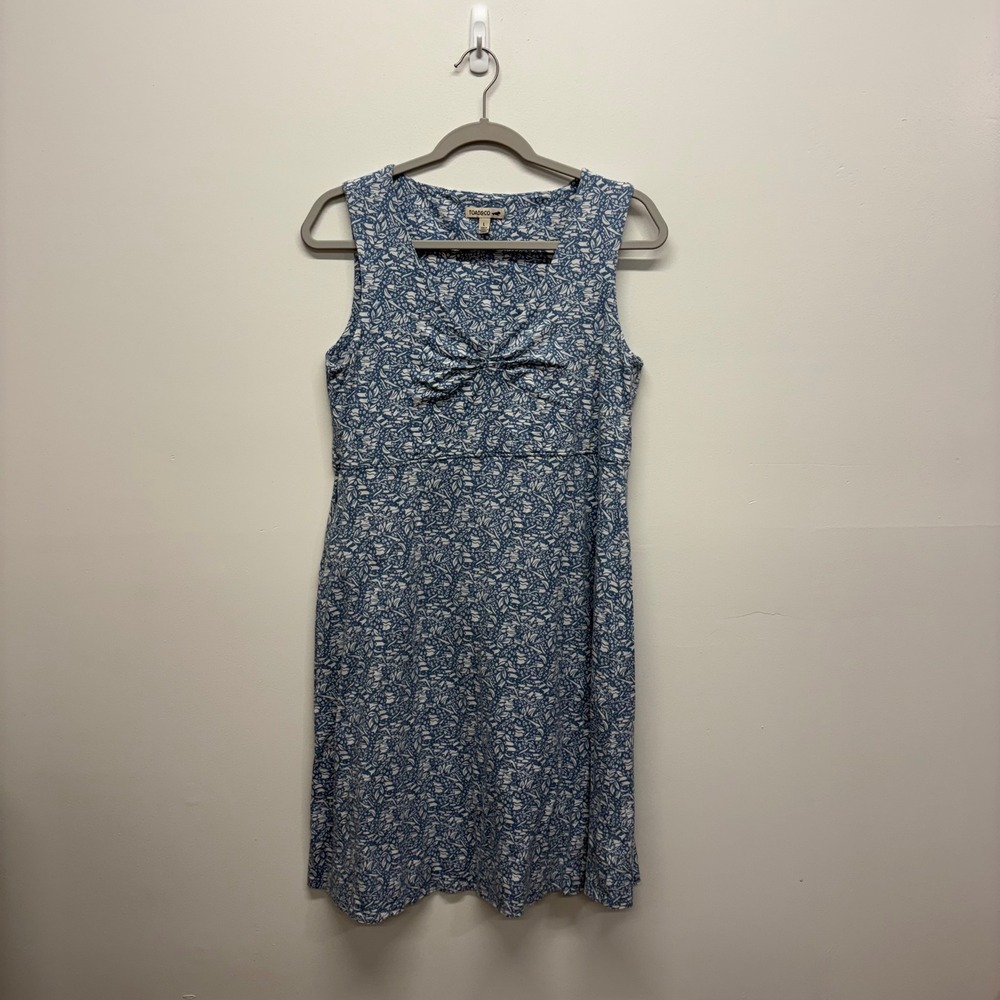 Toad & Co Rosemarie Dress Blue Floral Tencel Organic Cotton Womens Size Large